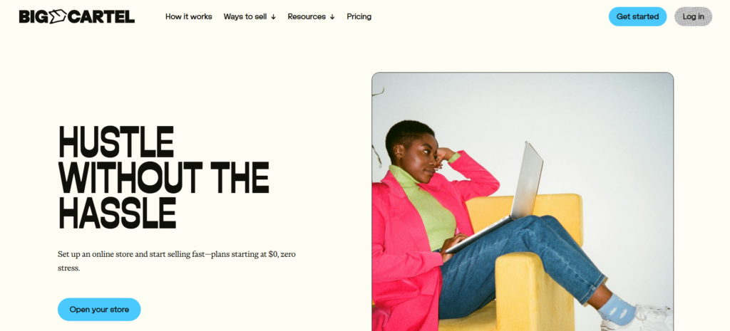 Small artist shop homepage with product grid